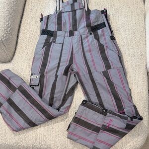 Ski Pants/ overalls Striped with Pink Accents